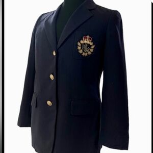 Ralph Lauren Vintage Black Wool Blazer 18  Gold Crest Buttons Bullion Crest Chic